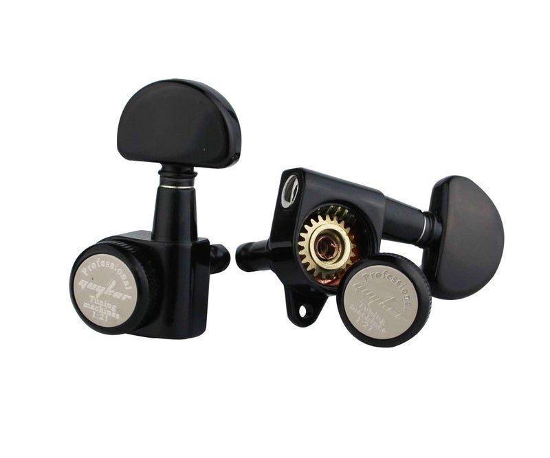 Guyker 6Pcs Guitar Locking Tuners (3L + 3R Handed) â€“ 1:21 Lock String Tuning Key Pegs Machine Heads with Half-Circle Handle Replacement for LP SG Style Electric, Folk or Acoustic Guitars â€“ Black - Image 4